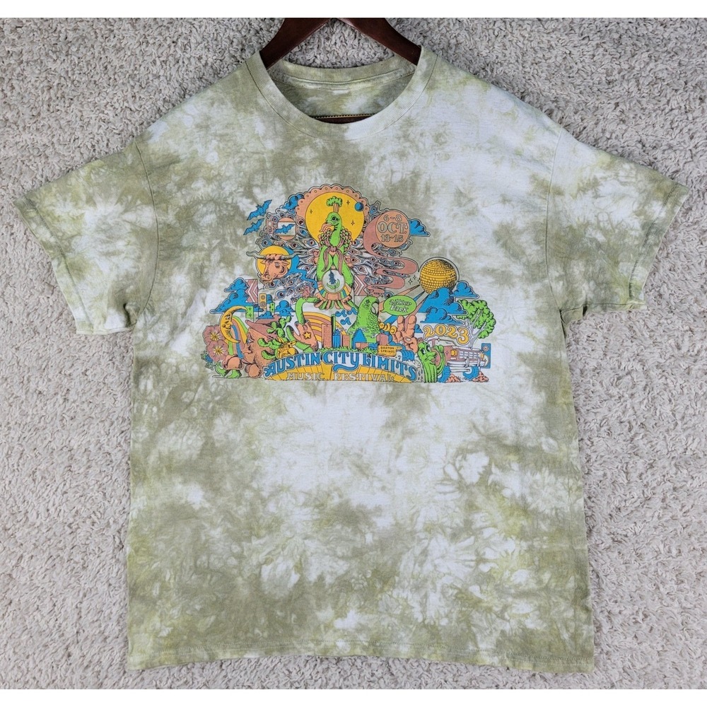 Austin City Limits T-Shirt Size Large Green Tie Dye 2023 ACL Music Festival EUC